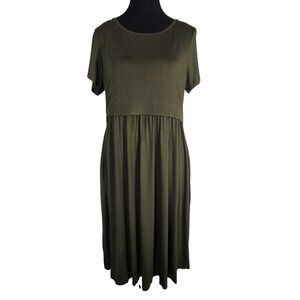 NWT | Olive Green Empire Waist Maternity T Shirt Dress Nursing Access | Large